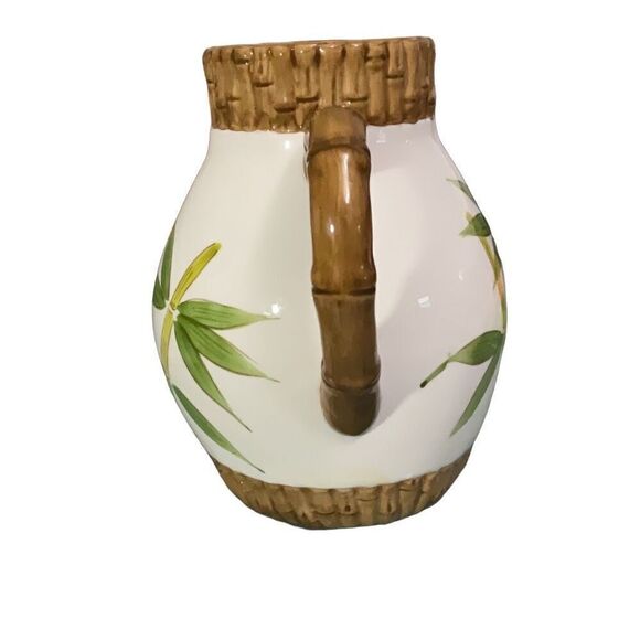 Vintage Ceramic Tropical Bamboo Palm Painted 10 Cup Water Table Pitcher Jug - Picture 2 of 6